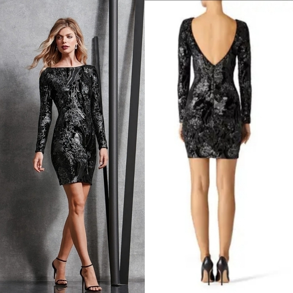 Dress The Population Lola Sequin Velvet Dress in Black Size Small